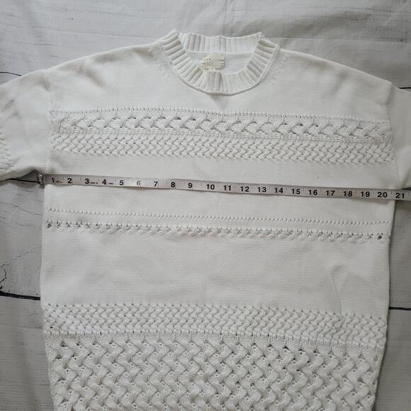 Dee Elly Size M Open Knit Cream Crewneck Sweater Boho Cottagecore Cozy Fall - Picture 5 of 6